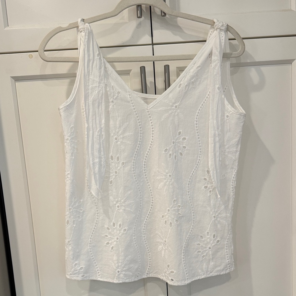 Embroidery Detail Knotted Straps V Neck Spring Tank Top